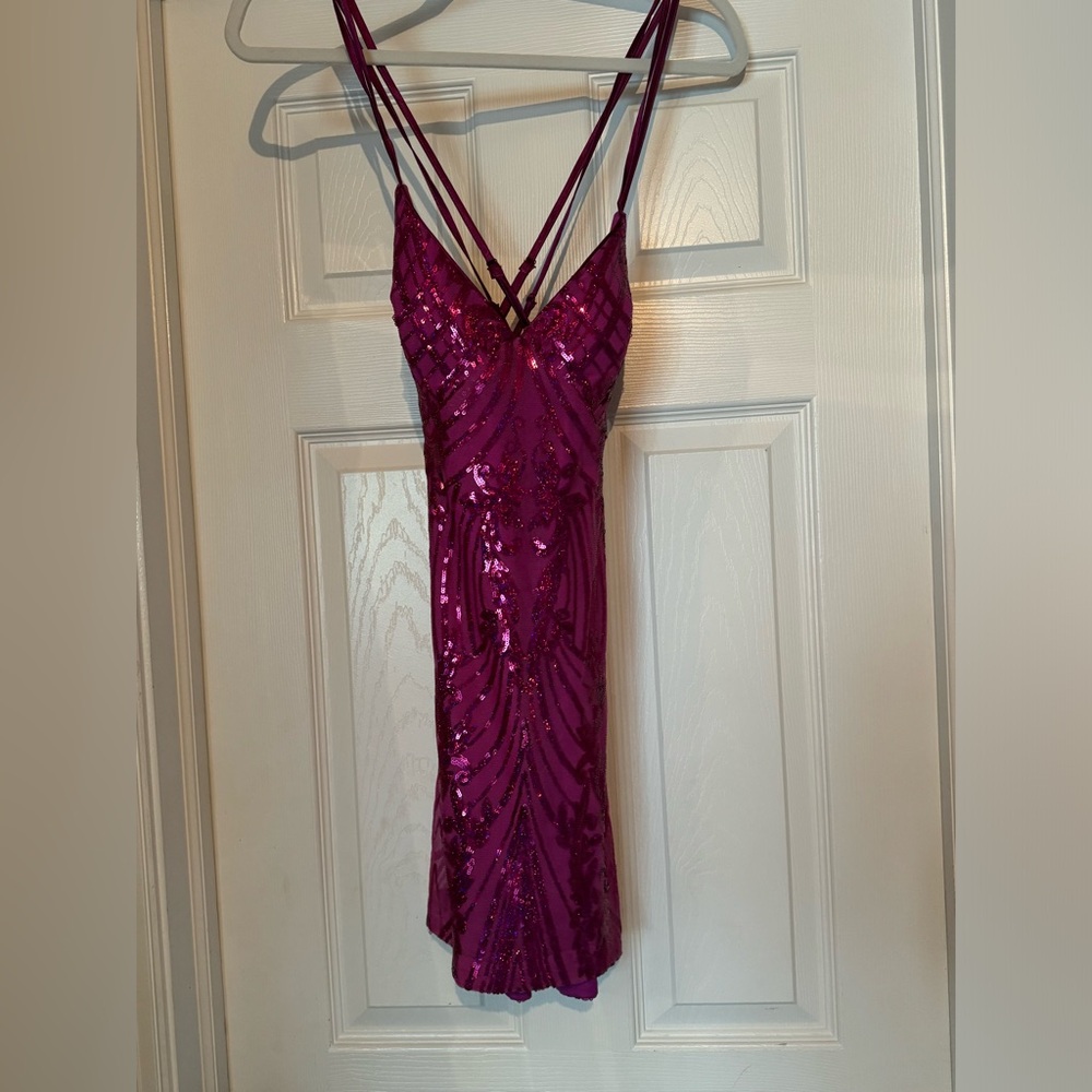 NWT LULUS Keep Glowing Magenta Sequin Lace-Up Bodycon Mini Dress